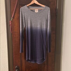 Gradient Gray and Blue Long Sleeve Dress